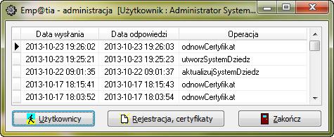 W głównym oknie programu na liście prezentowane są operację przeprowadzone w celu zarejestrowania