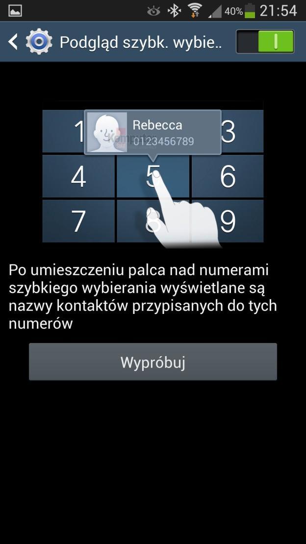 Szybkie wybieranie Działa trochę jak w telefonach stacjonarnych Standardowo pod klawiszem 1 znajduje się poczta głosowa.