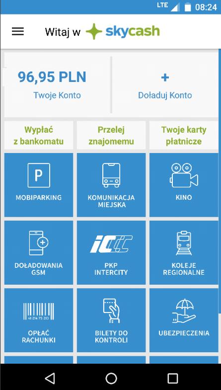 SkyCash Kupowanie biletów, opłaty itp.