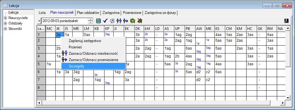 Kliknij prawym przyciskiem myszy wybraną lekcję na planie i wybierz polecenie Szczegóły. Rysunek 9.