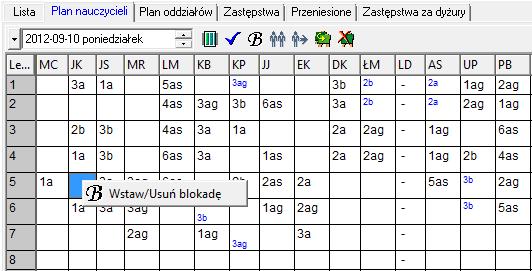 Przygotowanie programu do pracy 17 Ćwiczenie 13. Wprowadzanie blokad lekcji w planie nauczyciela Janusz Kobacki (wicedyrektor) w poniedziałki na piątej lekcji ma okienko. Ponieważ 10 września 2012 r.