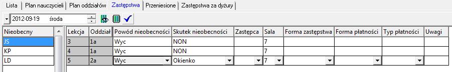 24 Materiały dla uczestnika szkolenia 4. Wyświetl plan dzienny nauczycieli lub plan tygodniowy pani Stencel i odnotuj jej nieobecność 19 września na lekcjach 3, 4, 5, 6, i 7.