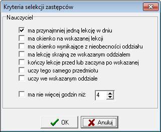 Zwróć uwagę, że pierwszą lekcję oddziału 2a program proponuje odwołać (kolumna Skutek nieobecności). 4. W wierszu drugiej lekcji oddziału 2ag w kolumnie Zastępca wpisz kod nauczyciela, tj.