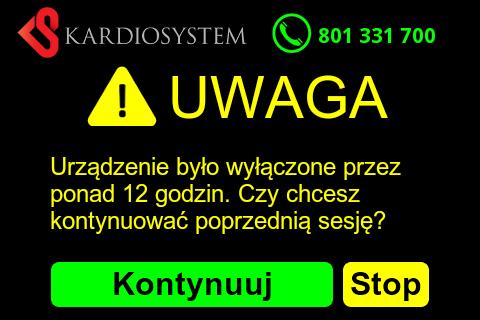 Awaria modułu EKG Urządzenie było wyłączone przez ponad 12 godzin. Czy chcesz kontynuować poprzednią sesję? Podłącz elektrody Moduł EKG nie działa poprawnie.