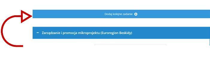 Pod każdym zadaniem wyświetla się Wartość całkowita zadania (w EUR), jako suma wszystkich wyszczególnionych w zadaniu kategorii wydatków. 7.