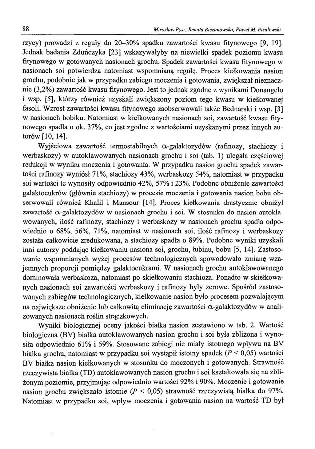 88 Mirosław Pysz, Renata Bieżanowska, Paweł M. Pisulewski rzycy) prowadzi z reguły do 20-30% spadku zawartości kwasu fitynowego [9, 19].