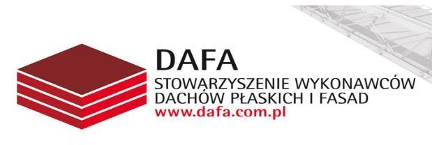 Jakość naszych prac potwierdza członkostwo w Stowarzyszeniu Wykonawców Dachów Płaskich i Fasad DAFA od 2008 roku.