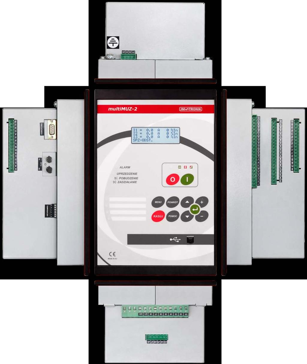 Wejścia / wyjścia / sygnalizacja Wyświetlacz LCD. 11-sto przyciskowa klawiatura. 8 diod sygnalizacyjnych w tym 4 programowalne. 12 programowalnych wejść optoizolowanych.