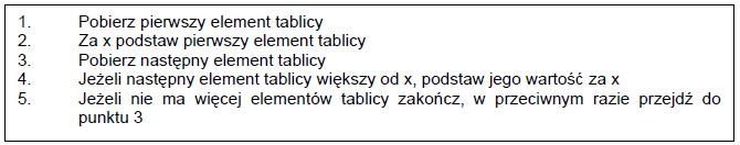 21. W wyniku realizacji algorytmu otrzyma się liczbę elementów tablicy. wartość minimalną tablicy. wartość maksymalną tablicy. wartość średnią elementów tablicy. 22.