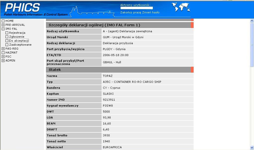 Aktualnie system składa się z pięciu niezależnych baz danych, zwanych komponentami PHICS i oznaczonych skrótami: 1. IMO FAL. 2. HAZMAT. 3. PAS-REG. 4. PSC. 5. STCW.