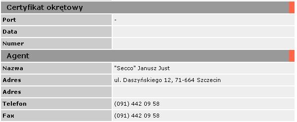 Nazwę i dane kontaktowe agenta obsługującego statek w polskim porcie (adres oraz numery telefonu i faxu). 8. Liczbę pasażerów i członków załogi. 9.