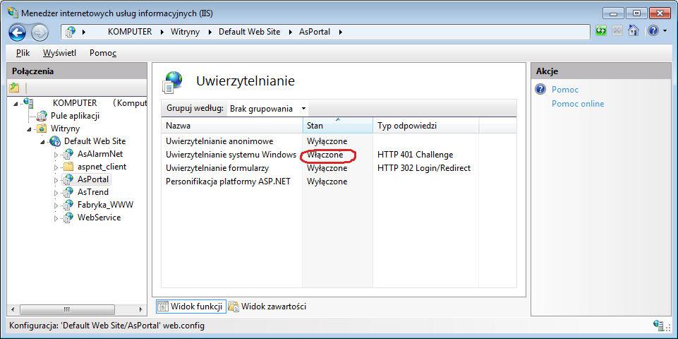 Załączenie funkcji uwierzytelniania