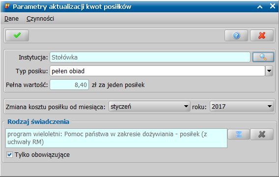 Jest to przydatne w sytuacji, kiedy koszt posiłków nie jest uwzględniany na wydruku decyzji, w związku z czym po zmianie tego kosztu Ośrodek nie wydaje decyzji zmieniającej. a.