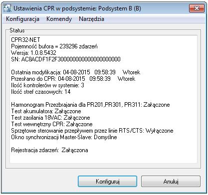 Możliwe jest również skonfigurowanie jej opcji dodatkowych poprzez kliknięciu pola CPR32-NET w oknie głównym programu PR Master (patrz rys. 8) co skutkuje wyświetleniem okna pokazanego na rys. 9.