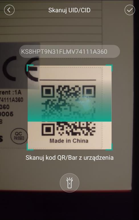 1) Klikamy przycisk dodawania Telefonem skanujemy kod QR znajdujący się na pudełku 2) Gdy smartphone zeskanuje kod QR,