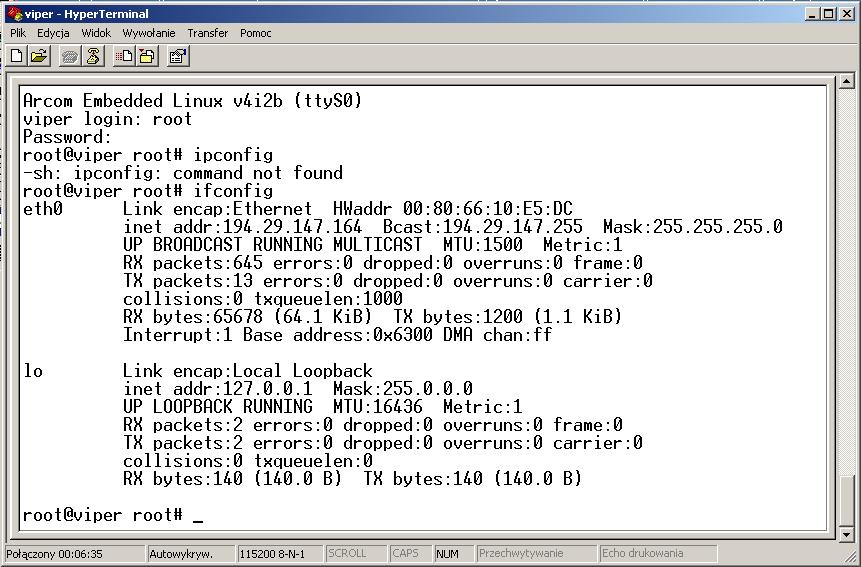 3. Praca na komputerze Viper Linux Na komputerze Viper Lite jest zainstalowany system, który umożliwia kontrole za pomocą linii poleceo.