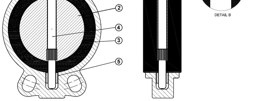 MATERIAŁ DN 32/40 300 : Item Nazwa Materiał 1 Korpus Żeliwo EN GJL-250 2 Dysk ASTM A351 CF8M 3 Pierścień elastyczny EPDM 4 Trzpień Stal