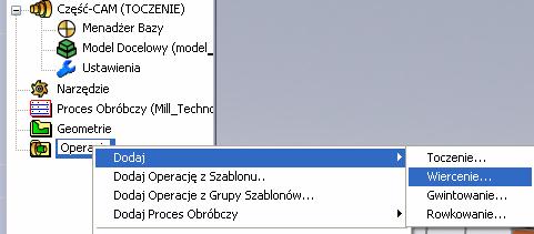 Wiercenie otworu SolidCAM umożliwia wykonanie Operacji wiertarskich zgodnie z dostępnymi na kontrolerze CNC cyklami wiertarskimi.