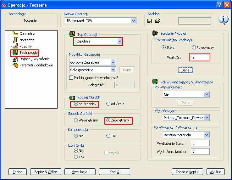Ustaw Sposób Obróbki na Zewnętrzny, aby wykonać toczenie na powierzchni zewnętrznej. 3. Ustaw Typ Operacji na Zgrubnie. 4.