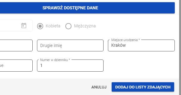 Pojawi się formularz do wprowadzania danych osobowych 5. 5 5. Wprowadzić PESEL lub nazwę, serię i numer dokumentu tożsamości zdającego.