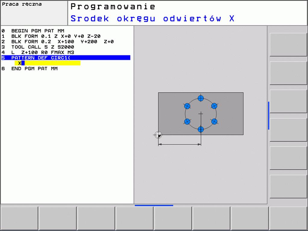 2.2 Definicja wzorca PATTERN DEF Definiowanie koła pełnego Jeśli powierzchnia obrabianego przedmiotu w Z zostanie zdefiniowana nierówna 0, to ta wartość działa dodatkowo do wartości powierzchni