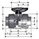 VKDNV DUAL BLOCK zawór kulowy 2-drożny ze śrubunkami z końcówkami gwintowanymi NPT R DN PN B B1 C C1 E H H1 L Z g EPDM Code FPM Code 3/8 10 16 54 29 67 40 54 103 65 13.7 75.