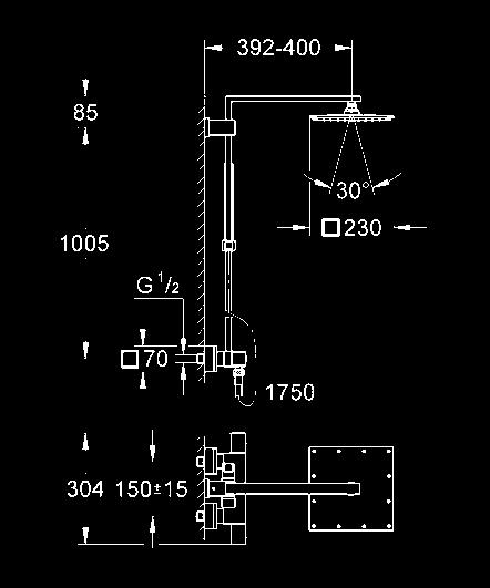 EUPHORIA XXL PRYSZNICOWE 26 087 000 chrom 1 196,00 Euphoria Cube XXL System 230 System prysznicowy z termostatem do montażu ściennego poziome ramię prysznica 400 mm termostat natynkowy z funkcją