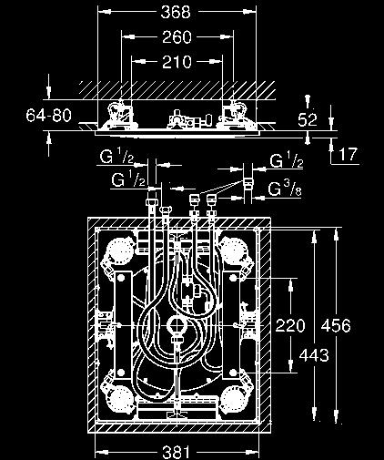 DESZCZOWNICE 26 373 000 chrom 19 783,00 Rainshower F-Series 40 AquaSymphony Deszczownica sufitowa z 6 rodzajami strumieni i oświetleniem 1016 mm x 762 mm x 155 mm metal minimalny przepływ 25 l/min