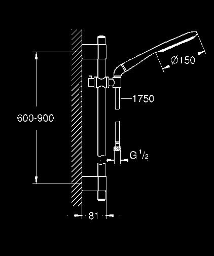oddzielnym prysznicem ręcznym GROHE QuickFix Plus (regulowany rozstaw pomiędzy uchwytami dla dopasowania do istniejących otworów) Twistfree system zapobiegający skręcaniu węża prysznicowego min.