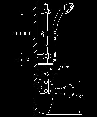 drążek prysznicowy 900 mm (28 398 000) wąż prysznicowy 1750 mm (28 410 000) półka (28 549 000) GROHE QuickFix Plus (regulowany rozstaw pomiędzy