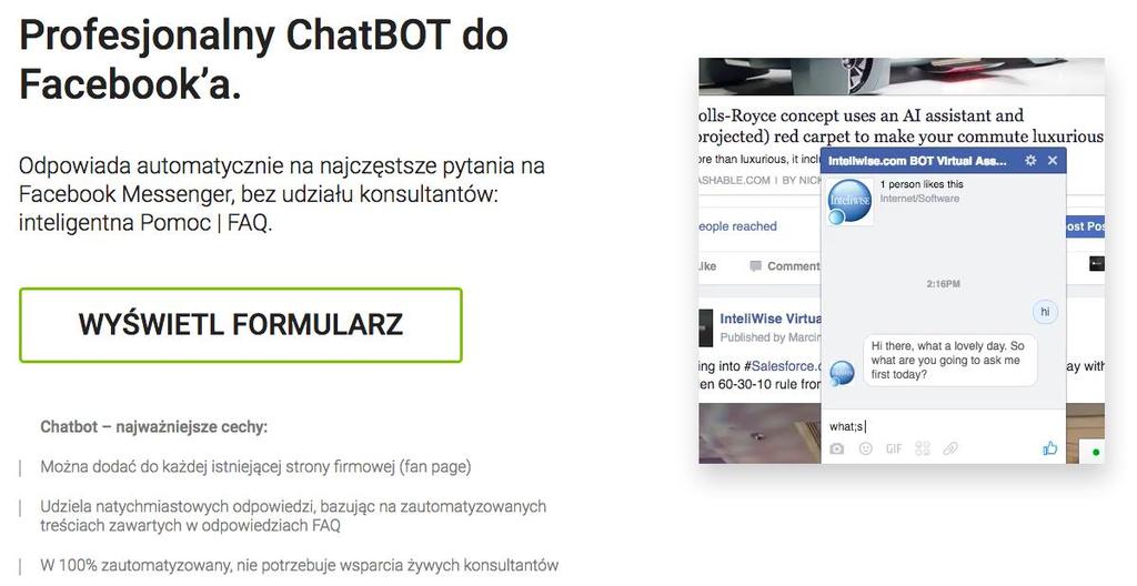 Chatbot dla komunikatora messenger jest innowacyjną aplikacją, wpływającą na zmianę sposobu korzystania z informacji, usług on-line czy zakupów.