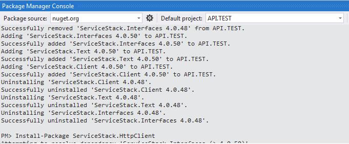 Instalowanie pakietu ServiceStack.HttpClient 2.3.
