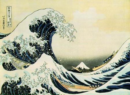 Katsushika Hokusai, Wielka fala u wybrzeża Kanagawa, fragment cyklu Trzydzieści sześć widoków góry Fuji (1823-39).