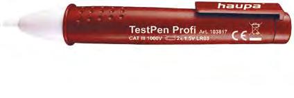 Sprawdzanie Tester napięcia TestPen Profi Ten bezdotykowy tester napięcia TestPen Profi wykrywa przewody pod napięciem już od 12 V między innymi w układach niskiego napięcia.