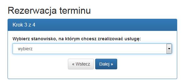 9. Następnie należy wybierać stanowisko, czyli pracownika, u którego zarezerwujemy termin i będziemy składać wniosek o stypendium socjalne. UWAGA: System automatycznie wskazuje stanowisko.