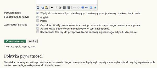 o nadaniu uprawnień decyduje redaktor czasopisma, który wybiera recenzentów spośród zarejestrowanych użytkowników.