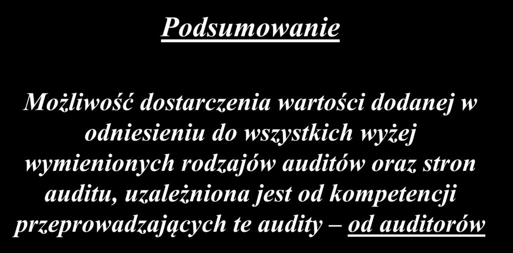 Podsumowanie Możliwość dostarczenia wartości dodanej w odniesieniu do wszystkich wyżej wymienionych