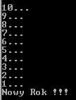 Instrukcja iteracyjna while przykład I int licznik = 10; while( licznik > 0 ) cout << endl << licznik << "..."; licznik = licznik - 1; cout << endl << "Nowy Rok!