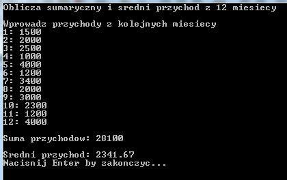 Instrukcja iteracyjna while przykład II Problem Podatnik osiąga w każdym miesiącu roku podatkowego przychód.