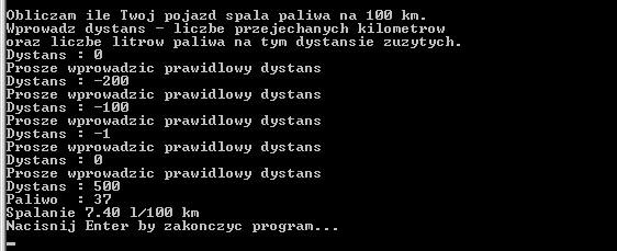 Średnie spalanie nie pozwól na wprowadzenie błędnego dystansu Program kontroluje wprowadzany