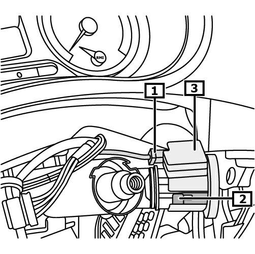 W pojazdach bez bezkluczykowego systemu dostępowego: Rysunek 5 Rozłączyć elektryczne złącze wtykowe cewki czytającej immobilizera.