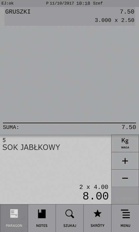 SPRZEDAŻ - tryb ECR Przy wystawianiu pozycji sprzedaży w trybie ECR kolejność wprowadzania ilości i ceny oraz wyboru towaru jest dowolna.