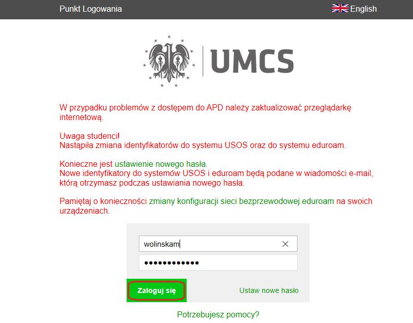 2. System automatycznie przekieruje Użytkownika do Punktu logowania