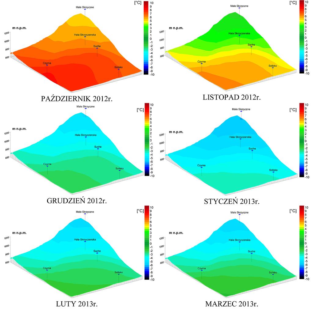 Inżynieria Ekologiczna / Ecological Engineering Vol. 18 (2), 2017 Rys. 2. Rozkład średniej miesięcznej temperatury powietrza na badanym profilu wysokościowym Fig. 2. Distribution of mean month air temperaturę on studied hypsometric profile kie dni nie występowały.