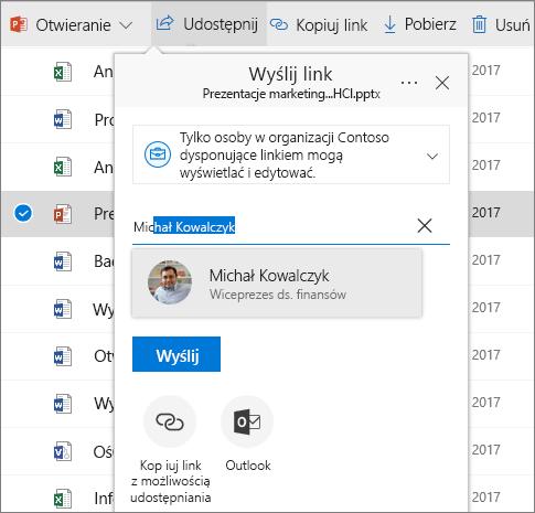 Zależnie od ustawień administracyjnych dostępne są trzy poziomy udostępniania: Synchronizowanie plików i folderów programu SharePoint z usługą OneDrive Zsynchronizuj pliki i foldery w