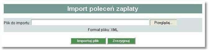 Import poleceń zapłaty Import przelewów podatku dostępny jest w opcji Polecenia zapłaty -> Import poleceń zapłaty.