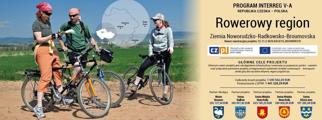 Miasto Nowa Ruda, Gmina Nowa Ruda, Radków oraz Broumov realizują projekt w ramach którego powstaje zintegrowany system ścieżek rowerowych łączących wszystkich partnerów.