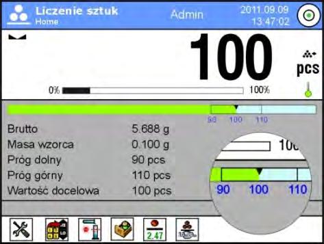 Wrócić do funkcji liczenia detali. Nacisnąć przycisk < Wartość Docelowa> i podać, ile sztuk należy osiągnąć.