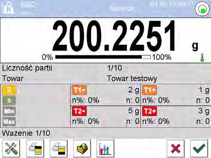 W trakcie przeprowadzania kontroli program na bieżąco analizuje wyniki pomiarów i wyświetla je w odpowiednich polach wyświetlacza, informując użytkownika o wynikach kontroli.