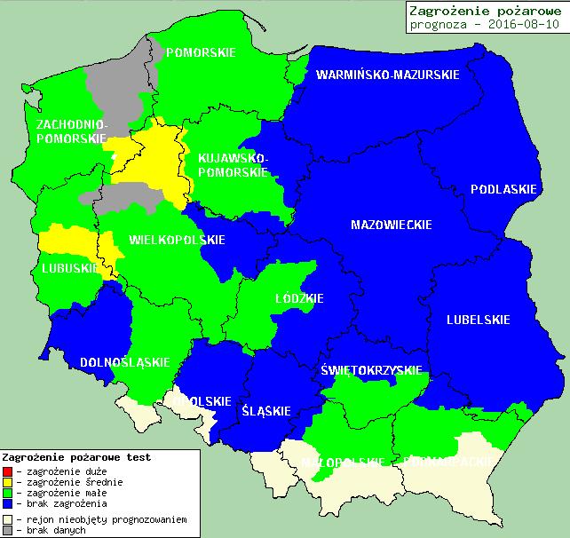 Zagrożenie pożarowe w lasach Ostrzeżenia hydro/meteo BRAK